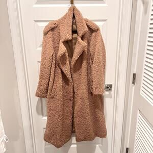 Naked Wardrobe Teddy Bear Coat XL Camel Long Faux Sherpa 45” Cozy